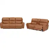 Hancock Zero Gravity Power Reclining Sofa & Loveseat in Apple Cider Brown Leatherette