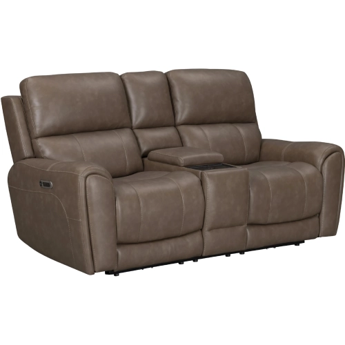 Hancock Zero Gravity Power Reclining Console Loveseat in Bette Hazel Brown Leatherette