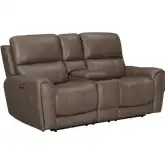 Hancock Zero Gravity Power Reclining Console Loveseat in Bette Hazel Brown Leatherette