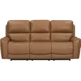 Hancock Zero Gravity Power Reclining Sofa w/ Drop Table in Apple Cider Brown Leatherette