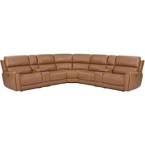 Hancock 7 Piece Zero Gravity Power Reclining Sectional Sofa in Apple Cider Brown Leatherette