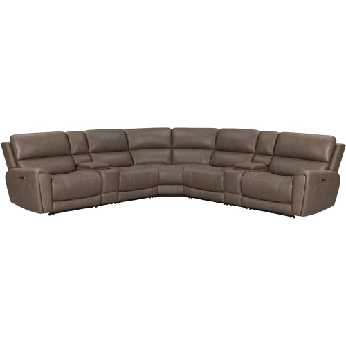 Hancock 7 Piece Zero Gravity Power Reclining Sectional Sofa in Bette Hazel Brown Leatherette
