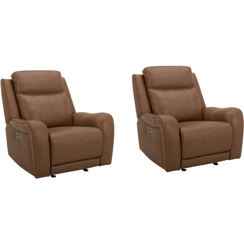 Haywood Power Glider Recliner in Butternut Brown Leather (Set of 2)