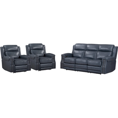 Hensley Power Reclining Sofa & 2 Recliners in Marina Dream Navy Blue Top Grain Leather