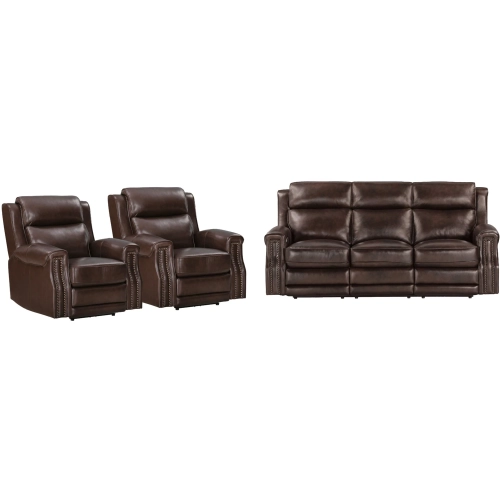 Hensley Power Reclining Sofa & 2 Recliners in Smooth Espresso Dark Brown Top Grain Leather