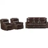 Hensley Power Reclining Sofa & 2 Recliners in Smooth Espresso Dark Brown Top Grain Leather