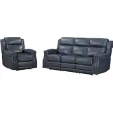 Hensley Power Reclining Sofa & Recliner in Marina Dream Navy Blue Top Grain Leather
