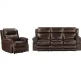 Hensley Power Reclining Sofa & Recliner in Smooth Espresso Dark Brown Top Grain Leather