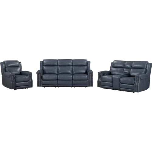 Hensley Power Reclining Sofa Set in Marina Dream Navy Blue Top Grain Leather
