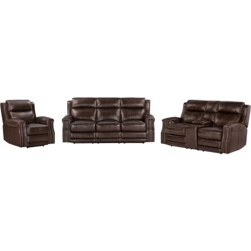 Hensley Power Reclining Sofa Set in Smooth Espresso Dark Brown Top Grain Leather