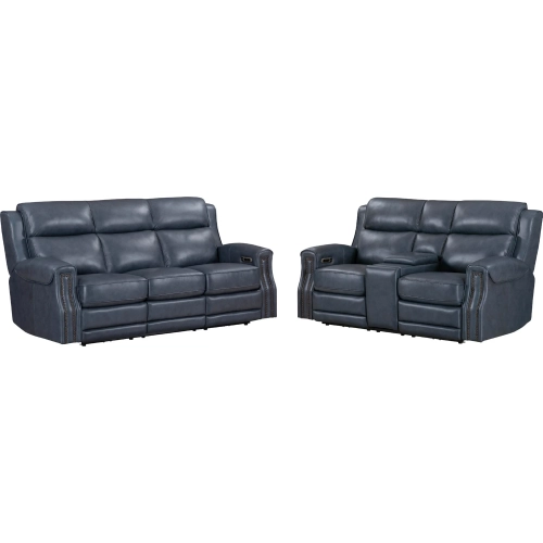 Hensley Power Reclining Sofa & Loveseat in Marina Dream Navy Blue Top Grain Leather