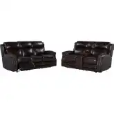 Hensley Power Reclining Sofa & Loveseat in Smooth Espresso Dark Brown Top Grain Leather