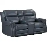 Hensley Power Loveseat in Marina Dream Navy Blue Top Grain Leather