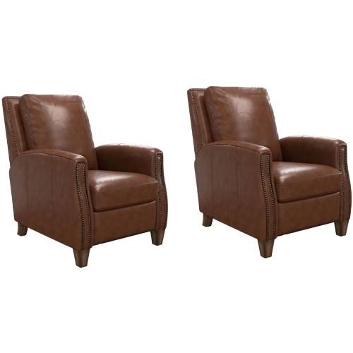 Hunter Power High Leg Cordless Recliner in Chestnut Brown Top Grain Leather (Set of 2)