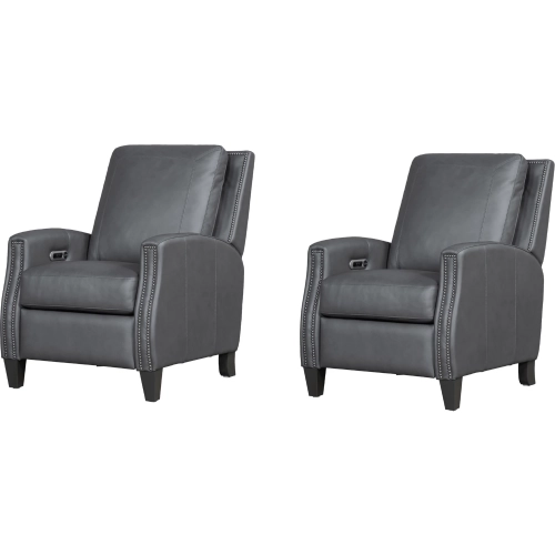 Hunter Power High Leg Cordless Recliner in Echo Grey Top Grain Leather (Set of 2)