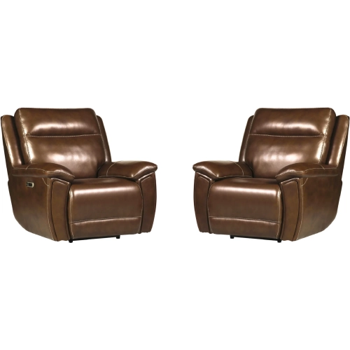 Jameson Power Zero Gravity Recliner in Hickory Dark Brown Leather (Set of 2)