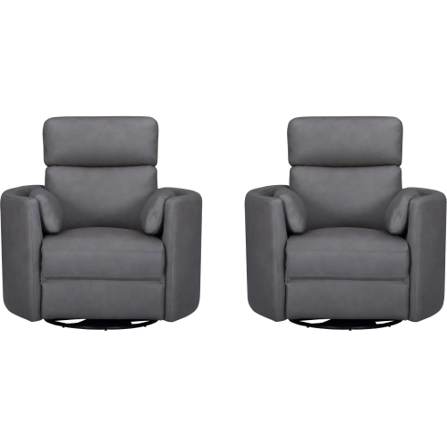 Radius Manual Swivel Glider Recliner in Nickel Grey Top Grain Leather (Set of 2)