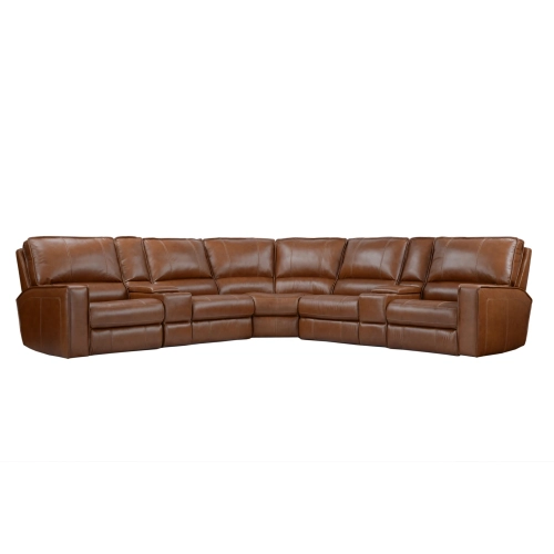 Rockford 7 Piece Modular Power Reclining Sectional Sofa in Saddle Brown Top Grain Leather