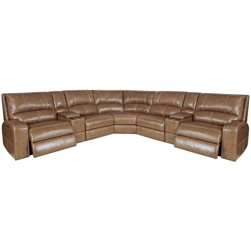 Swift 7 Piece Modular Power Reclining Sectional Sofa in in Brown Top Grain Leather