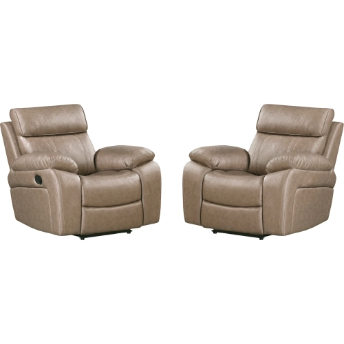 Theon Manual Glider Recliner in Stokes Toffee Brown Leatherette (Set of 2)