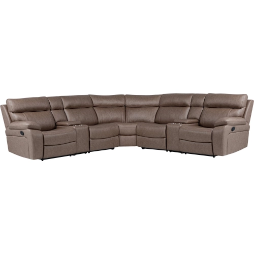 Theon 7 Piece Modular Manual Reclining Sectional Sofa in Toffee Brown Leatherette