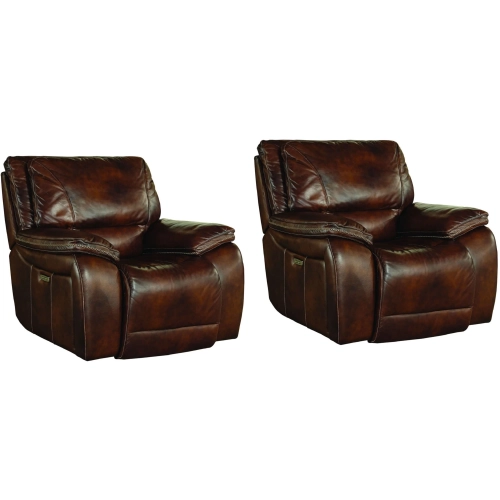 Vail Power Recliner with USB & Power Headrest in Sienna Brown Leather (Set of 2)