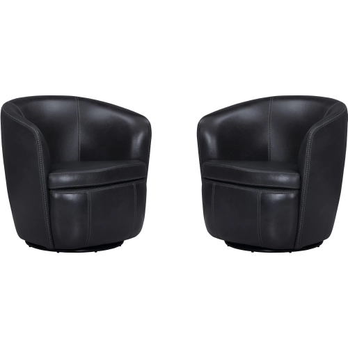 Barolo Swivel Accent Club Chair in Vintage Onyx Italian Leather (Set of 2)