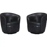 Barolo Swivel Accent Club Chair in Vintage Onyx Italian Leather (Set of 2)