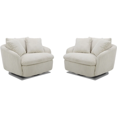 Boomer Large Swivel Chair w/ 2 Pillows in Ivory Fabric (Set of 2)