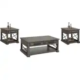 Sundance Coffee Cocktail Table & 2 End Tables Set in Grey Wood