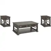 Sundance Coffee Cocktail Table & 2 Side Tables Set in Grey Wood