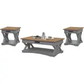 Americana Modern Coffee Cocktail Table & 2 End Table Set in Dove Grey & Wood