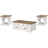 Americana Modern Lift Top Coffee Table & 2 End Table Set in White & Weathered Wood