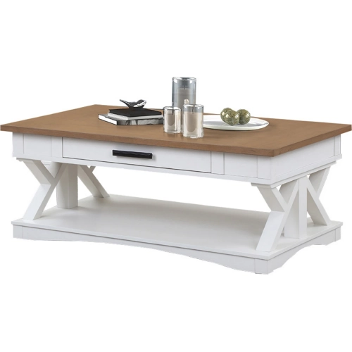 Americana Modern Coffee Cocktail Table in Cotton White & Oak