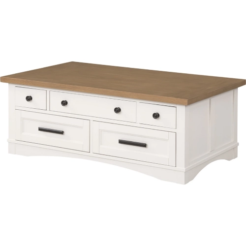 Americana Modern Lift Top Cocktail Table in Cotton White & Oak