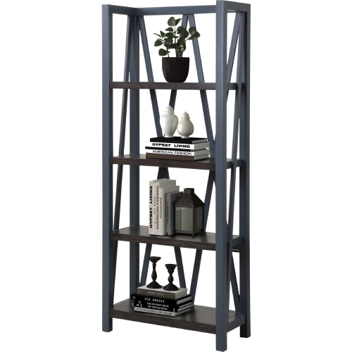 Americana Modern Etagere Bookcase in Denim Blue Wood