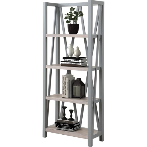 Americana Modern Etagere Bookcase in Dove Grey Wood
