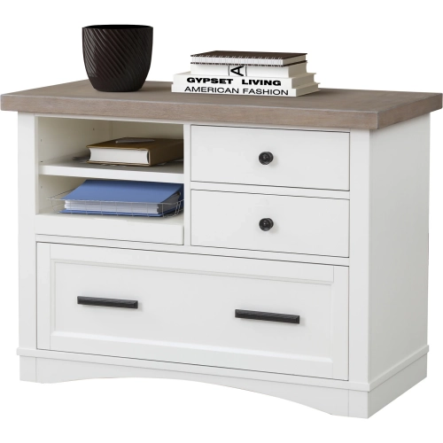 Americana Modern File Cabinet with Power Center in Cotton White Wood