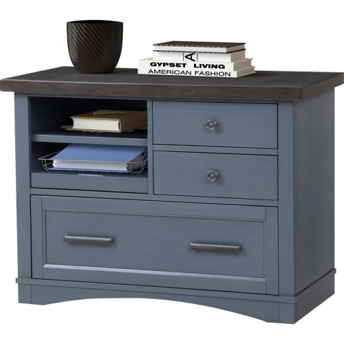 Americana Modern File Cabinet with Power Center in Denim Blue Wood