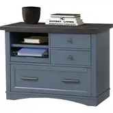 Americana Modern File Cabinet with Power Center in Denim Blue Wood