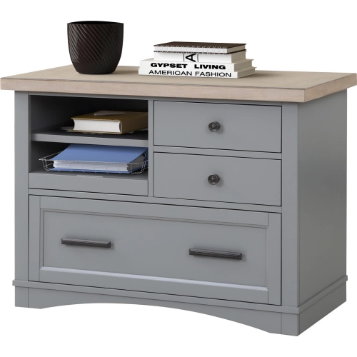 Americana Modern File Cabinet with Power Center in Dove Grey Wood
