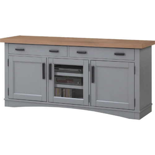 Americana Modern 63" TV Stand Console with Power in Dove Grey Wood