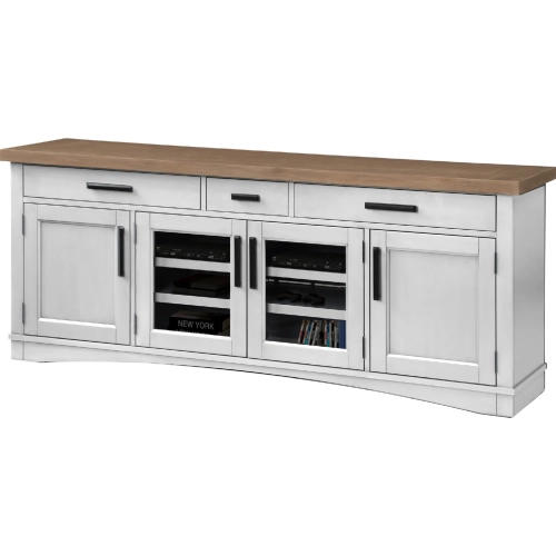 Americana Modern 76" TV Stand Console with Power in Cotton White Wood