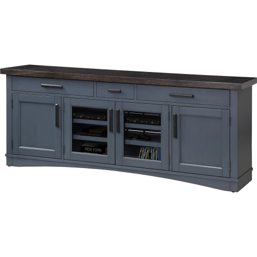 Americana Modern 76" TV Stand Console with Power in Denim Blue Wood