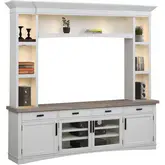 Americana Modern 92" TV Stand Console with Hutch & Lights in Cotton White Wood