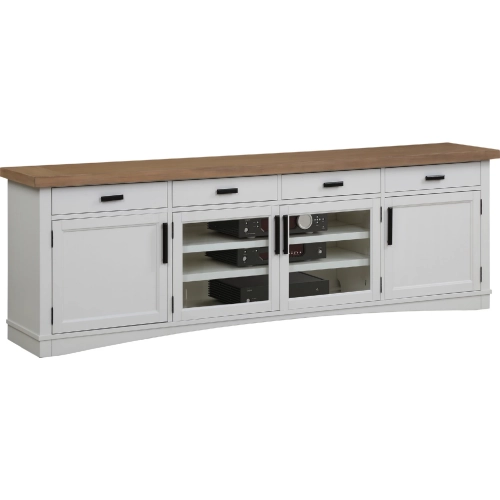 Americana Modern 92" TV Stand Console with Power in Cotton White Wood