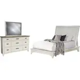 Americana Modern King Platform Bed, Dresser & Mirror Set in White Wood