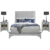 Americana Modern King Platform Bed & 2 Nightstands Set in White Wood