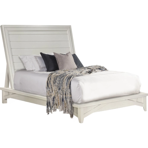 Americana Modern King Platform Bed in Cotton White & Neutral Fabric