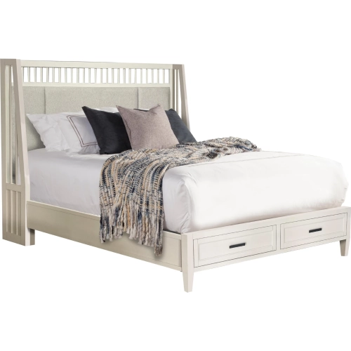 Americana Modern Queen Shelter Bed in Cotton White & Neutral Fabric